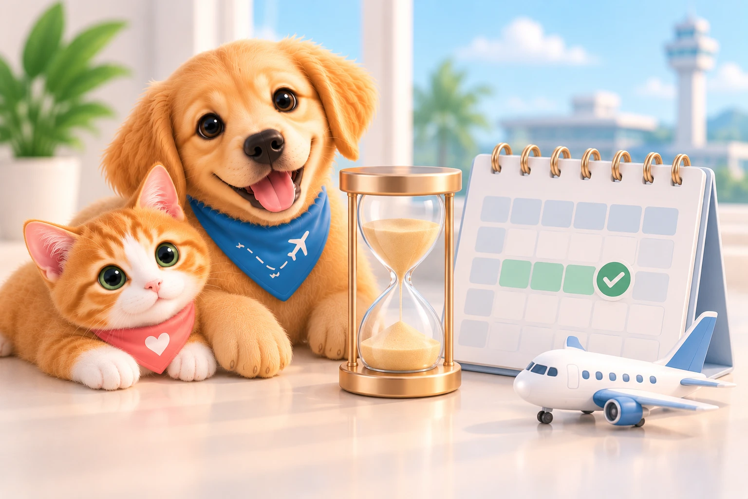 Ampulheta e calendário lado a lado com um avião pequeno